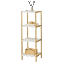 Etagère Salle De Bains|Meuble De Salle De Bains Faible Profondeur|[En.Casa] Etagère de rangement Balsfjord 33 x 34 x 110 cm Bambou Blanc en.casa