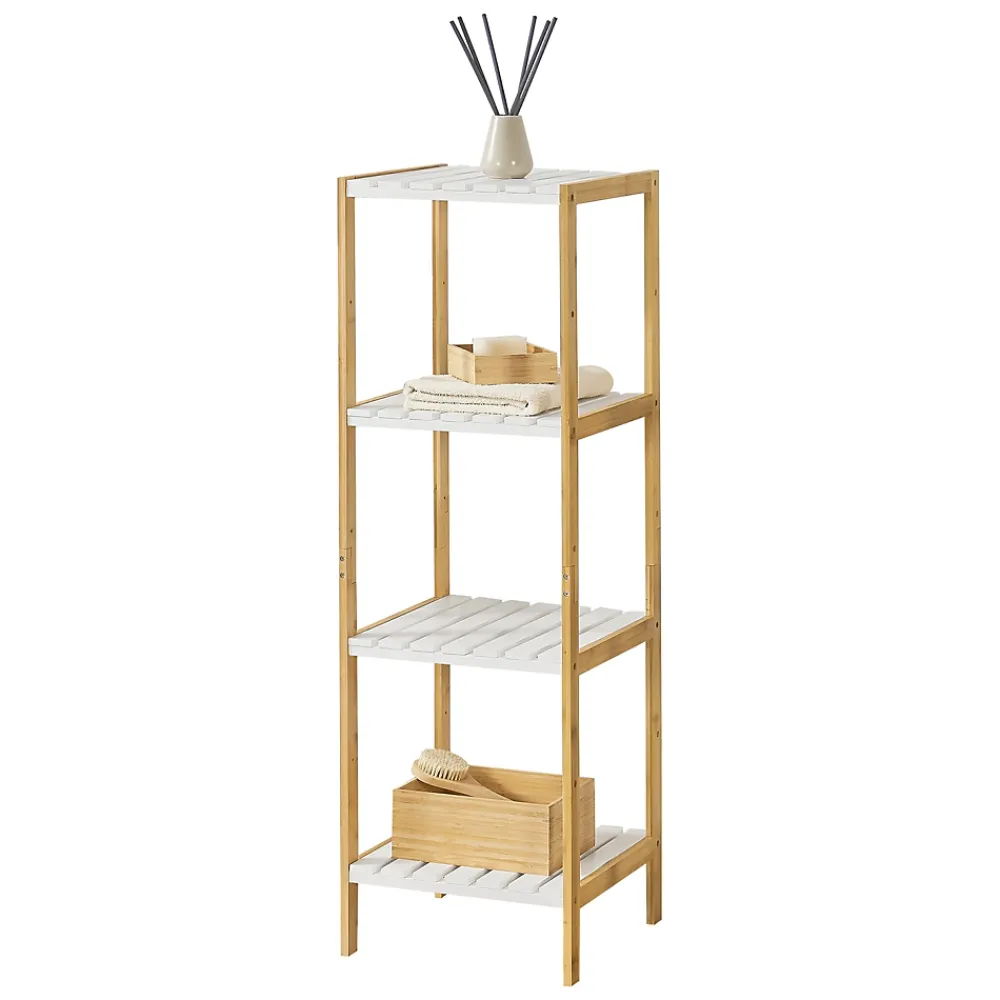 Etagère Salle De Bains|Meuble De Salle De Bains Faible Profondeur|[En.Casa] Etagère de rangement Balsfjord 33 x 34 x 110 cm Bambou Blanc en.casa