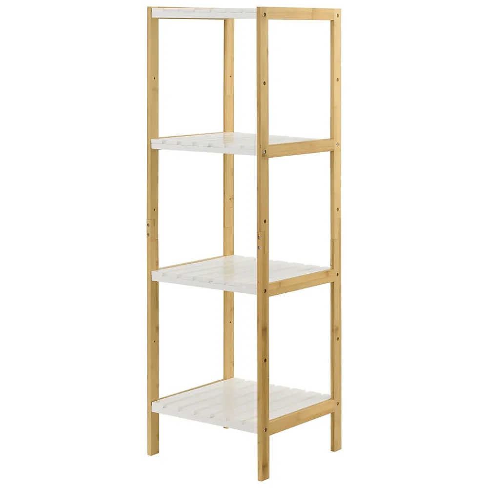Etagère Salle De Bains|Meuble De Salle De Bains Faible Profondeur|[En.Casa] Etagère de rangement Balsfjord 33 x 34 x 110 cm Bambou Blanc en.casa