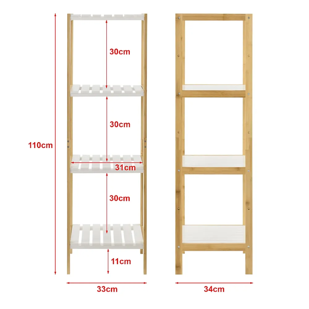 Etagère Salle De Bains|Meuble De Salle De Bains Faible Profondeur|[En.Casa] Etagère de rangement Balsfjord 33 x 34 x 110 cm Bambou Blanc en.casa