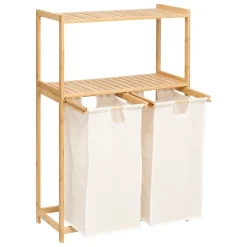 Etagère Salle De Bains|Five Simply Smart Etagère de salle de bain bambou avec panier à linge double compartiments, Tidy Box