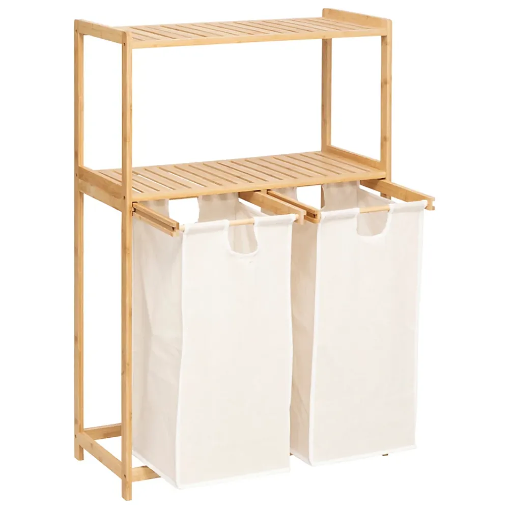 Etagère Salle De Bains|Five Simply Smart Etagère de salle de bain bambou avec panier à linge double compartiments, Tidy Box