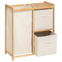 Etagère Salle De Bains|Five Simply Smart Etagère de salle de bain bambou avec panier à linge, Tidy Box