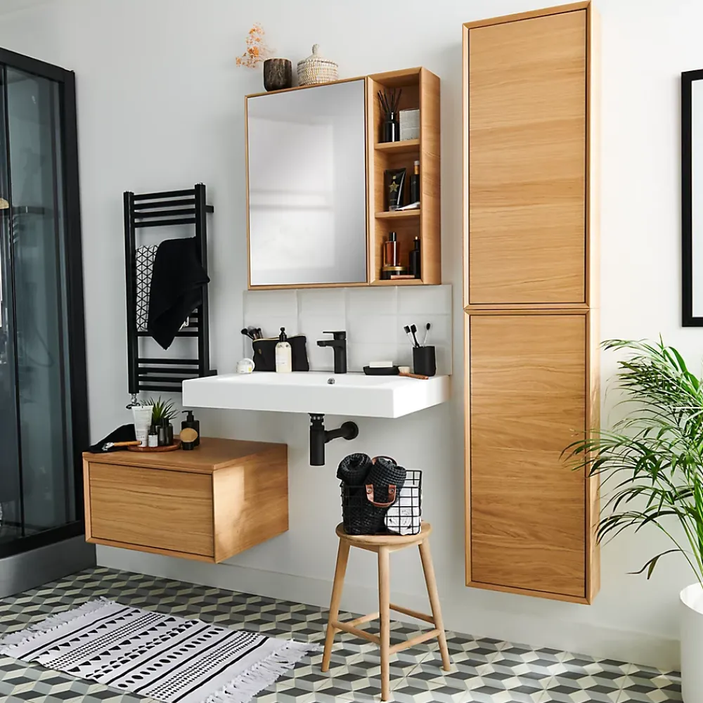 Etagère Salle De Bains|GoodHome Etagère de salle de bains Avela placage chêne 20 cm