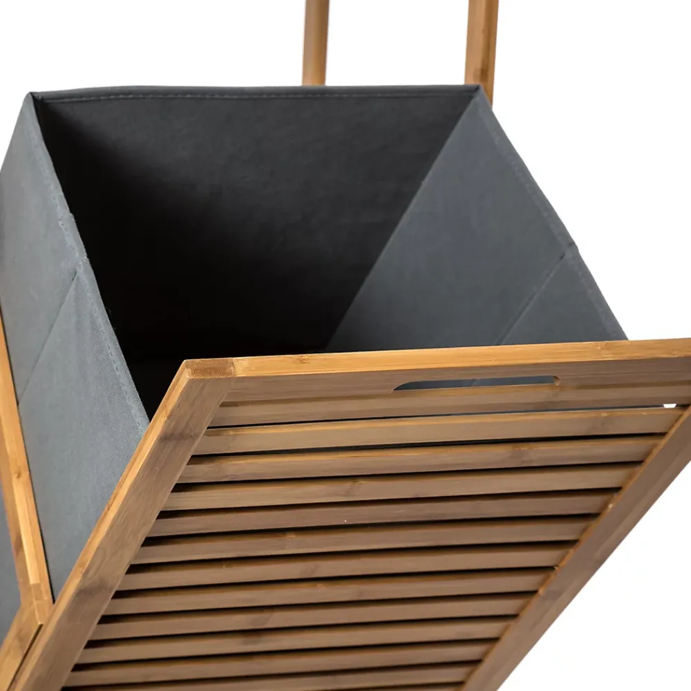 Etagère Salle De Bains|Colonne De Salle De Bains|5Five Etagère de salle de bains avec panier à linge, gris et bambou, Mix&Modul