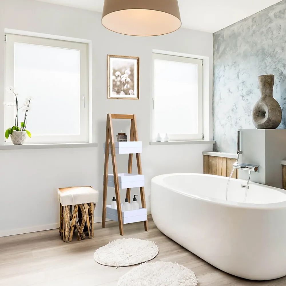 Mobili Rebecca Etagère de Salle de Bains avec 3 Etagères MDF Bambu Blanc Marron Rebecca Mobili