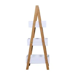 Mobili Rebecca Etagère de Salle de Bains avec 3 Etagères MDF Bambu Blanc Marron Rebecca Mobili