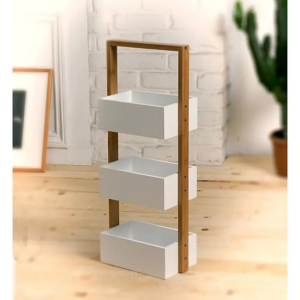 Etagère Salle De Bains|Calicosy Etagère droite bambou 3 bacs de rangement
