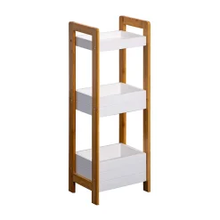 Mobili Rebecca Etagère en échelle Meuble de Salle de Bains MDF Bambu Blanc Marron Rebecca Mobili