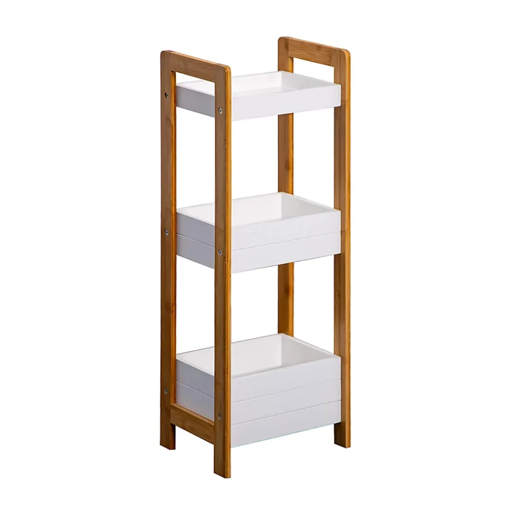Mobili Rebecca Etagère en échelle Meuble de Salle de Bains MDF Bambu Blanc Marron Rebecca Mobili