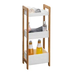 Mobili Rebecca Etagère en échelle Meuble de Salle de Bains MDF Bambu Blanc Marron Rebecca Mobili