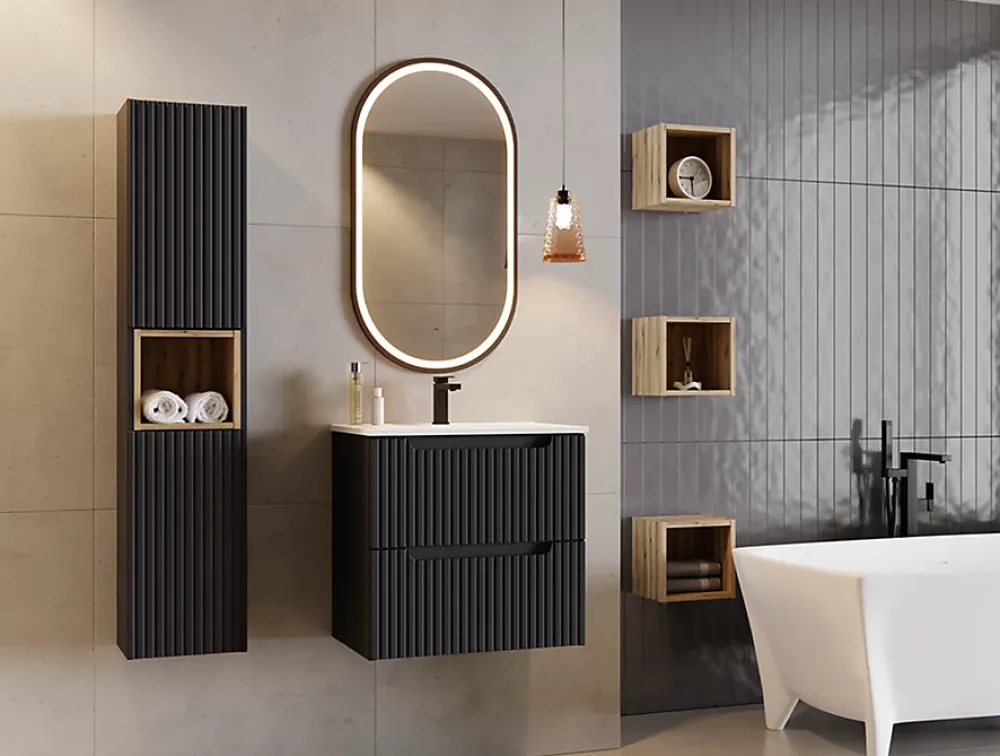 Furnidea Etagère haut de salle de bain suspendue NOVA NOIR 27 x 28 cm