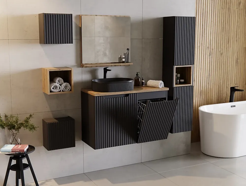 Furnidea Etagère haut de salle de bain suspendue NOVA NOIR 27 x 28 cm