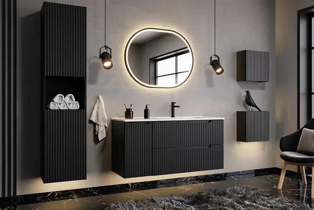 Furnidea Etagère haut de salle de bain suspendue NOVA NOIR 27 x 28 cm