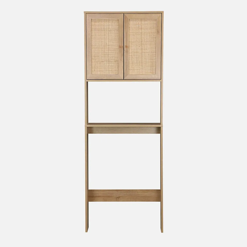 Meuble Wc|Sweeek Etagère meuble WC décor bois et cannage Bohème 1 étagère 64 x 20 x 180 cm naturel
