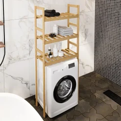 [En.Casa] Etagère pour machine à laver Alslev 3 niveaux pin 160 x 64 x 21 cm naturel en.casa