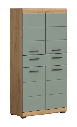 Chb Collection Eteka - Armoire de salle de bains (L/H/P : 74x141x31 cm) en imitation blanc et imitation sauge profonde