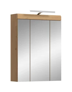 Chb Collection Eteka - Armoire de toilette avec éclairage (L/H/P : 60x79x18 cm) en imitation blanc et imitation sauge emboutie
