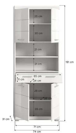Chb Collection Eteka - Armoire haute (L/H/P : 74x191x31 cm) en imitation blanc et blanc brillant profond