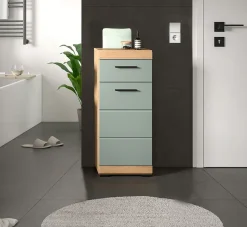 Colonne De Salle De Bains|Chb Collection Eteka - Meuble bas (L/H/P : 37x88x31 cm) en imitation blanc et chêne Artisan