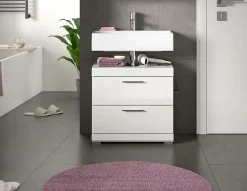 Chb Collection Eteka - Meuble sous-lavabo (L/H/P : 60x56x34 cm) en imitation blanc et blanc brillant profond