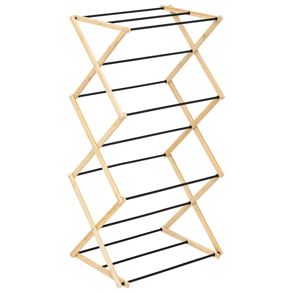 Etendoir À Linge|5five Simply Smart Etendoir à linge accordéon 3 niveaux noir et effet bois l. 54 x H. 106 x P. 36 cm Black