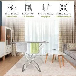 Sèche-Serviettes Électrique|Fishtec Etendoir à Linge 8 Barres + 220 V