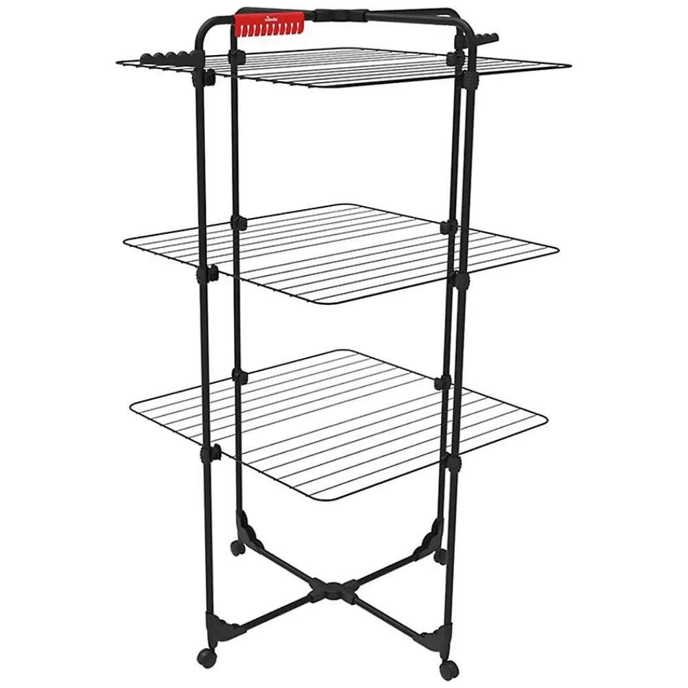 Vileda Etendoir à linge Intérieur 3 étages Séchoir à linge Pliable sur roulettes Tancarville Noir 93 x 71 x 131 cm