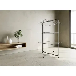 Vileda Etendoir à linge Intérieur 3 étages Séchoir à linge Pliable sur roulettes Tancarville Noir 93 x 71 x 131 cm