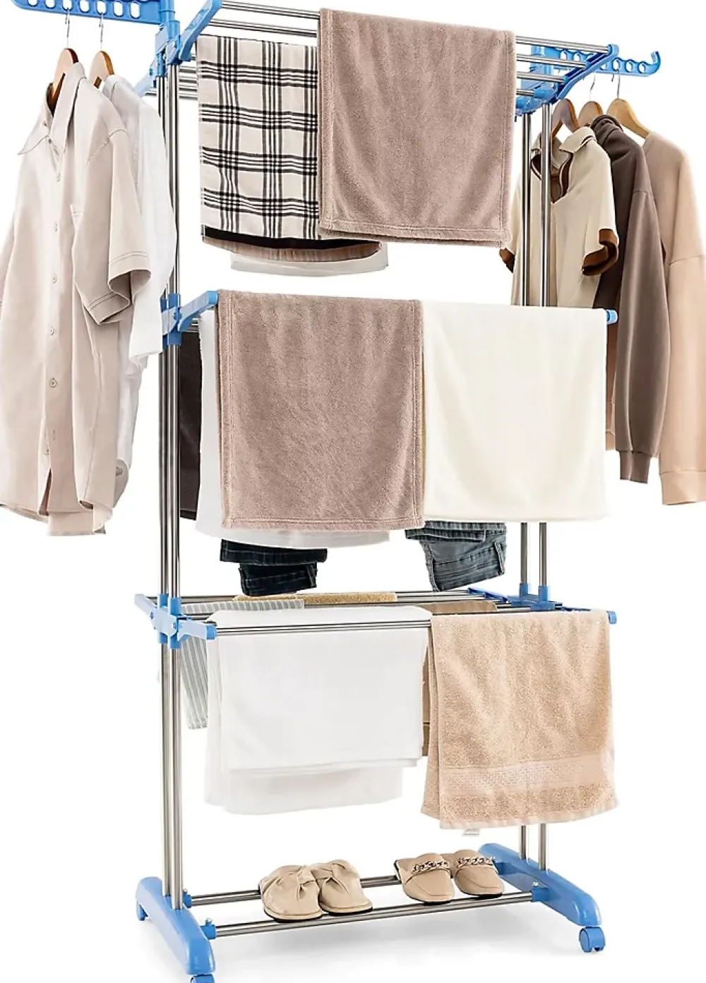 Etendoir À Linge|Giantex Etendoir a Linge Pliable a 4 Niveaux avec Ailes Laterales Rotatives et Etageres Pliables Sechoir avec Roues Verrouillables