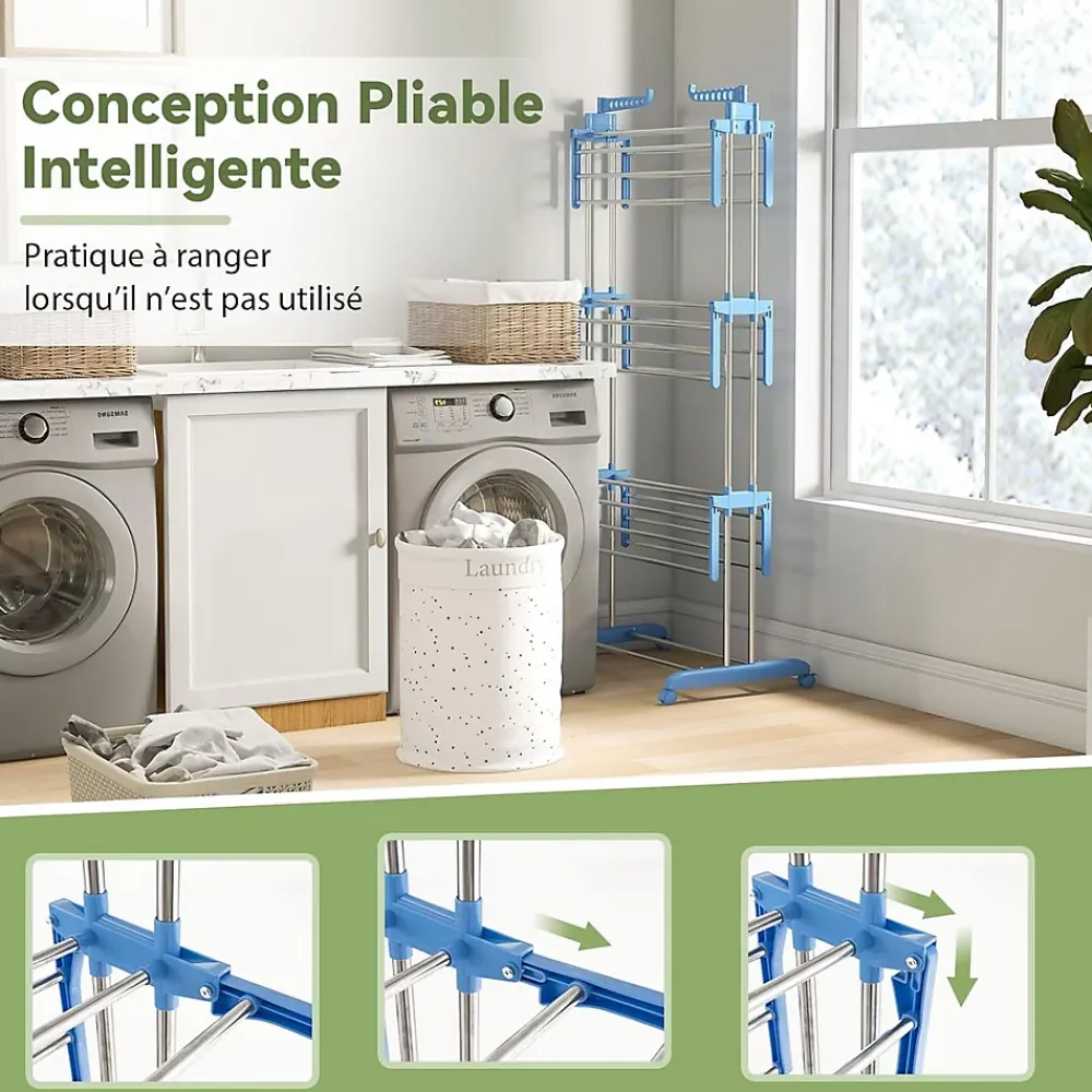 Etendoir À Linge|Giantex Etendoir a Linge Pliable a 4 Niveaux avec Ailes Laterales Rotatives et Etageres Pliables Sechoir avec Roues Verrouillables