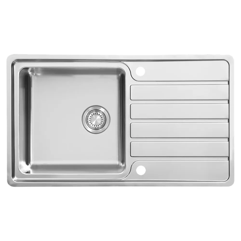GoodHome Evier à encastrer en acier inoxydable 1 bac et égouttoir l. 50,5 x L.86,5 x P. 21,5 cm Quassia