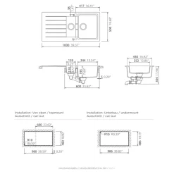 Evier Et Robinet De Buanderie|GoodHome Evier à encastrer en composite quartz gris 1,5 bacs et égouttoir l. 50 x H. 30,4 x P. 19,7 cm Torla