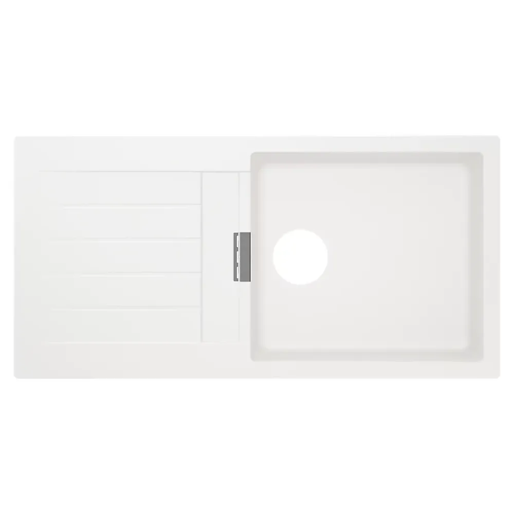Evier Et Robinet De Buanderie|GoodHome Evier à encastrer en composite quartz blanc 1 bac et égouttoir l. 50 x H. 30,4 x P. 19,7 cm Torla