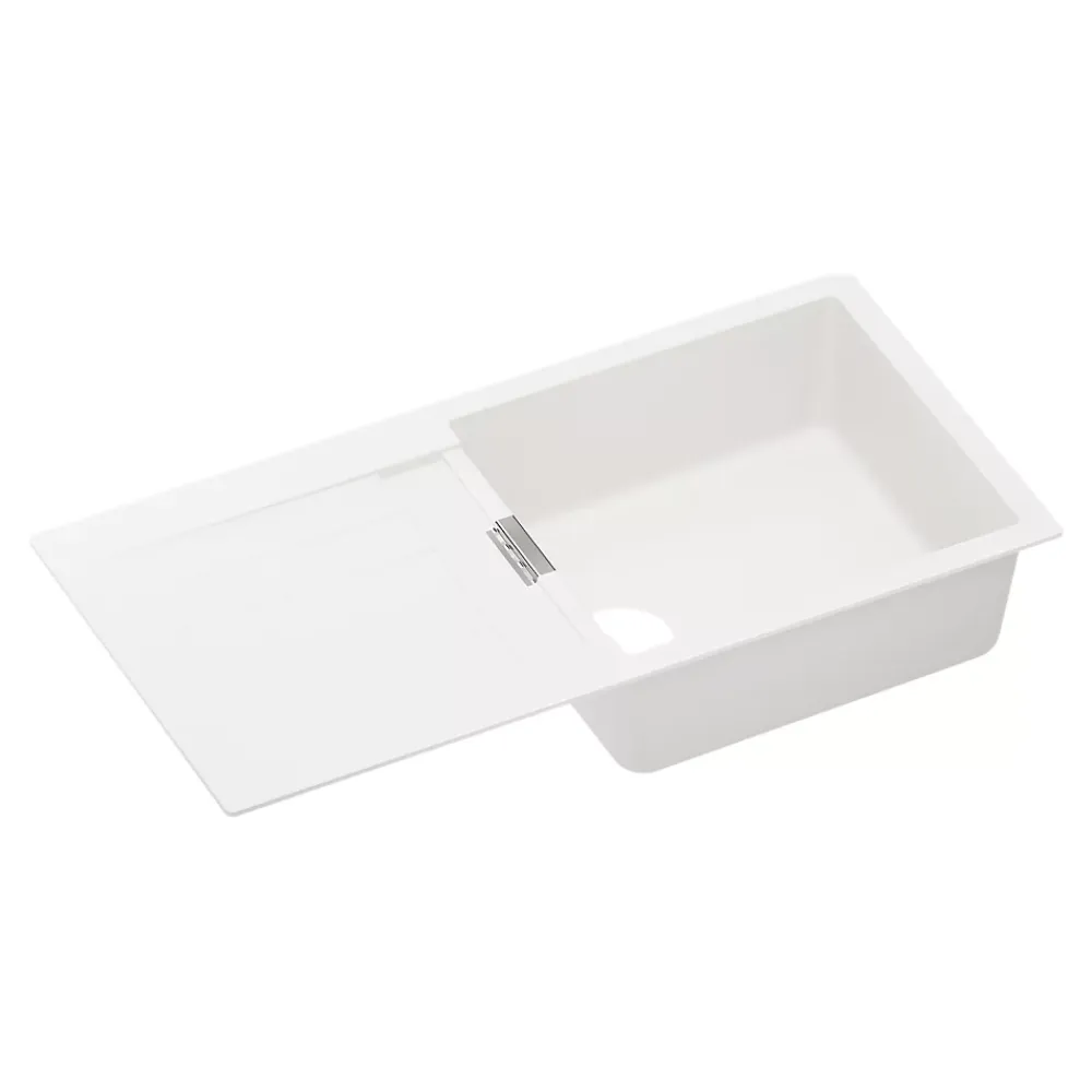 Evier Et Robinet De Buanderie|GoodHome Evier à encastrer en composite quartz blanc 1 bac et égouttoir l. 50 x H. 30,4 x P. 19,7 cm Torla