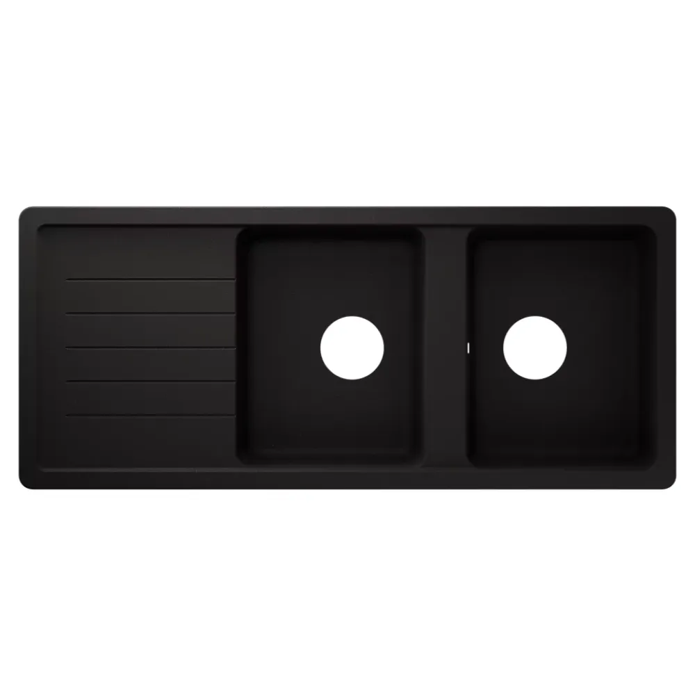Evier Et Robinet De Buanderie|GoodHome Evier à encastrer en composite quartz 2 bacs et égouttoir L. 116 x l. 50 x H. 28,2 cm Alland