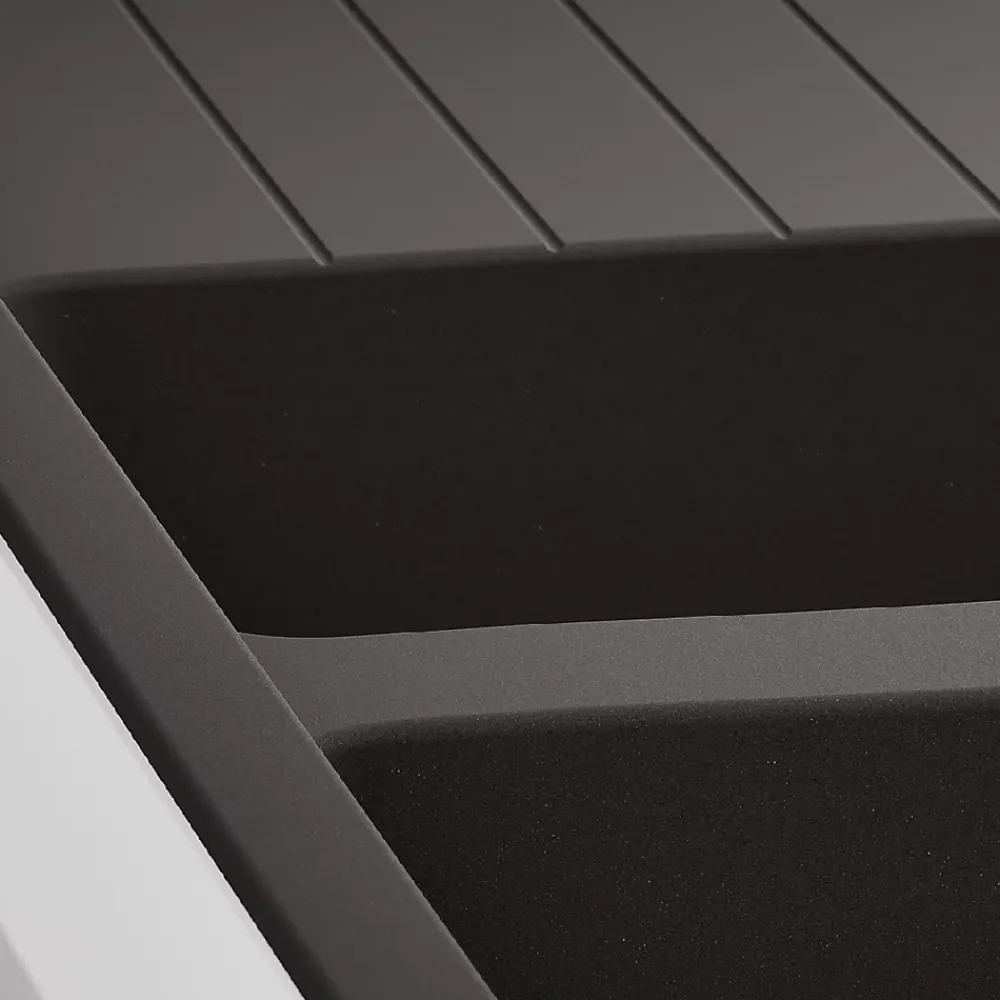 Evier Et Robinet De Buanderie|GoodHome Evier à encastrer en composite quartz 2 bacs et égouttoir L. 116 x l. 50 x H. 28,2 cm Alland