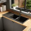 Evier Et Robinet De Buanderie|GoodHome Evier à encastrer en composite quartz noir 2 bacs et égouttoir l. 50 x H. 30,4 x P. 19,7 cm Torla