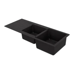 Evier Et Robinet De Buanderie|GoodHome Evier à encastrer en composite quartz noir 2 bacs et égouttoir l. 50 x H. 30,4 x P. 19,7 cm Torla