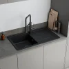 GoodHome Evier à encastrer en composite quartz noir 1 bac et égouttoir L. 86 x l. 50 x H. 28,2 cm Alland