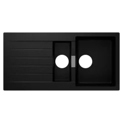 GoodHome Evier à encastrer en composite quartz noir 1,5 bacs et égouttoir l. 50 x H. 30,4 x P. 19,7 cm Torla