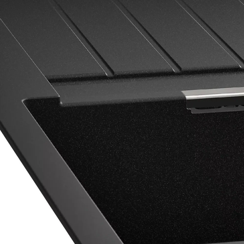 Evier Et Robinet De Buanderie|GoodHome Evier à encastrer en composite quartz noir 1 bac et égouttoir l. 50 x H. 30,4 x P. 19,7 cm Torla
