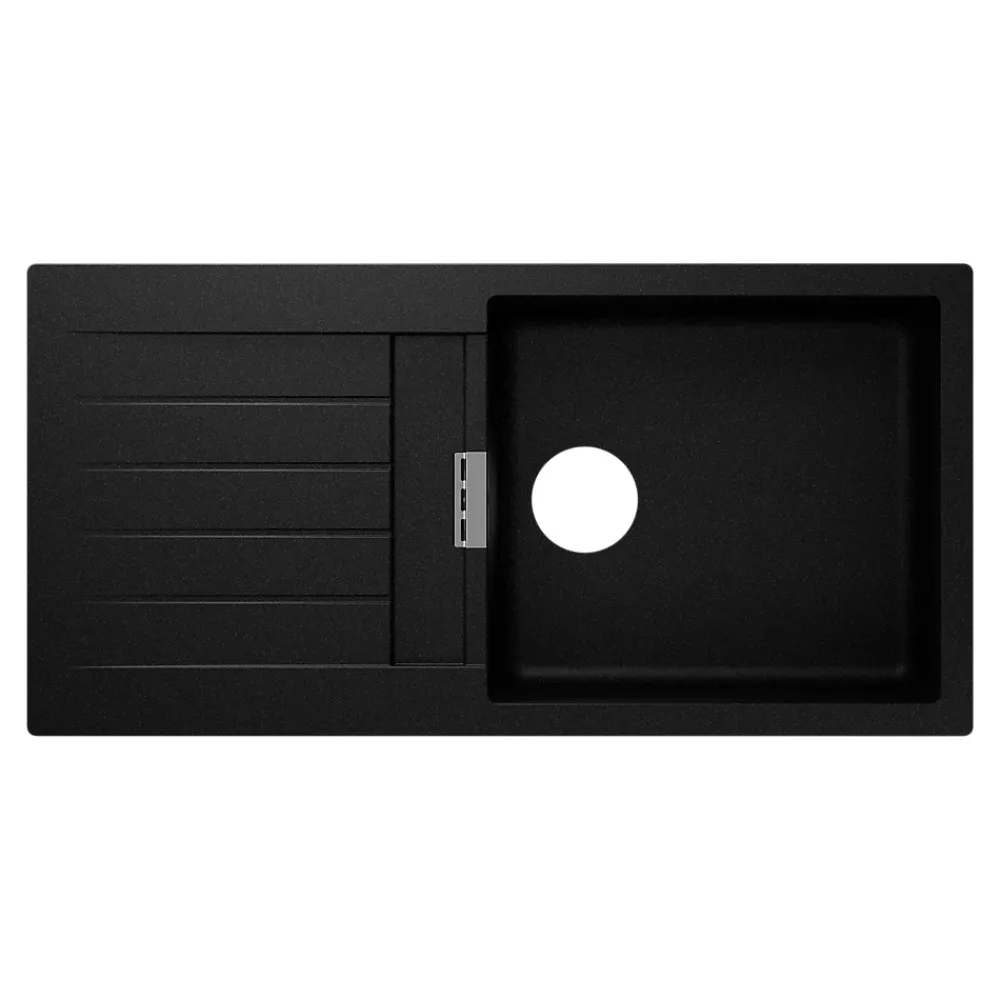 Evier Et Robinet De Buanderie|GoodHome Evier à encastrer en composite quartz noir 1 bac et égouttoir l. 50 x H. 30,4 x P. 19,7 cm Torla