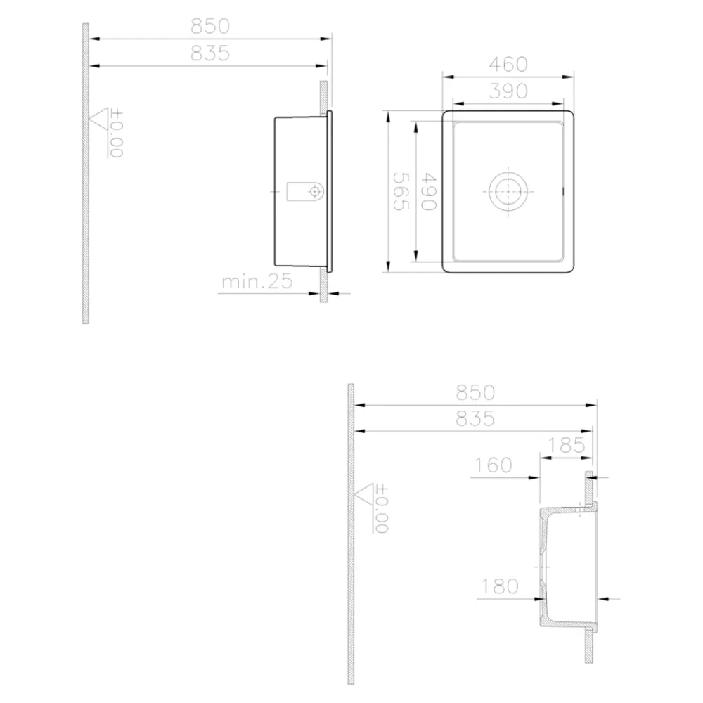 Evier Et Robinet De Buanderie|GoodHome Evier à encastrer en céramique blanc 1 bac l. 46 x L.56,5 x P. 20 cm Hyssop