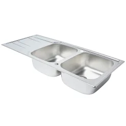 GoodHome Evier à encastrer en inox microstructuré 2 bacs et égouttoir l. 50 x H. 19 x P. 19 cm Lucerne
