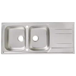 GoodHome Evier à encastrer en inox microstructuré 2 bacs et égouttoir l. 50 x H. 19 x P. 19 cm Lucerne