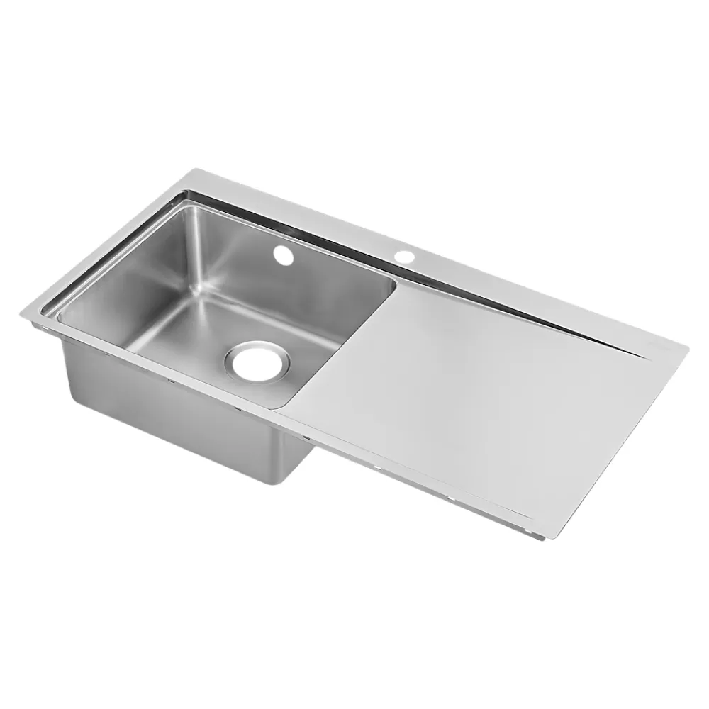 Evier Et Robinet De Buanderie|GoodHome Evier à encastrer en inox 1 bac et égouttoir l. 52 x L.100 x P. 21 cm Varenna