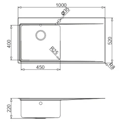 Evier Et Robinet De Buanderie|GoodHome Evier à encastrer en inox 1 bac et égouttoir l. 52 x L.100 x P. 21 cm Varenna