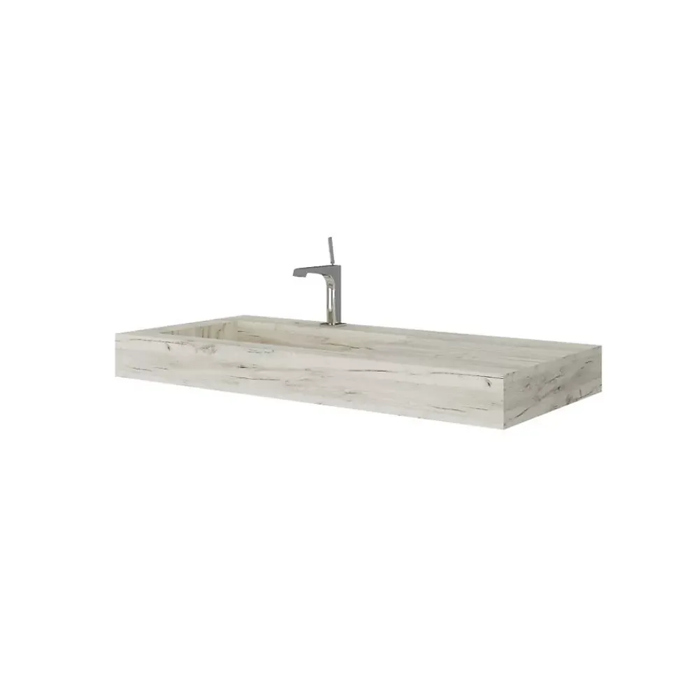 Kiamami Valentina Evier Hpl Asymétrique Avec Lavabo À Gauche 100Cm Chêne Glacé