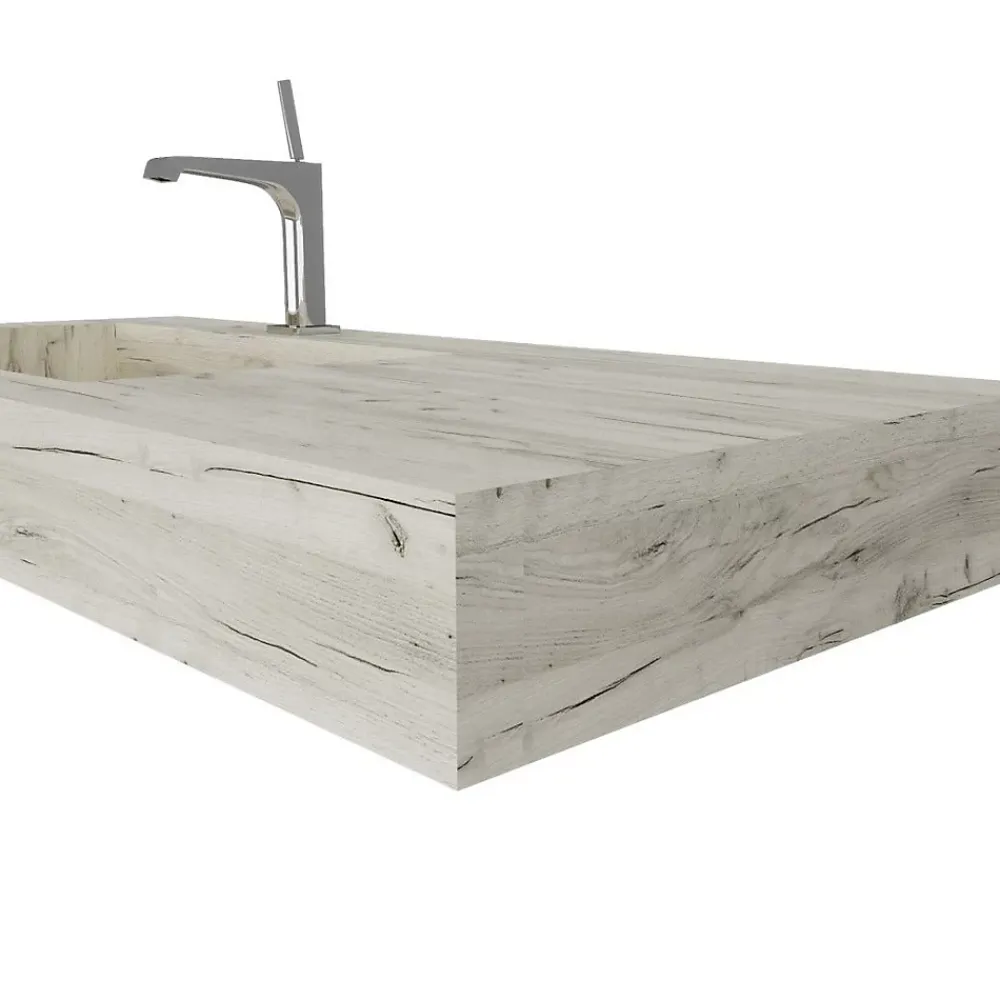 Kiamami Valentina Evier Hpl Asymétrique Avec Lavabo À Gauche 100Cm Chêne Glacé
